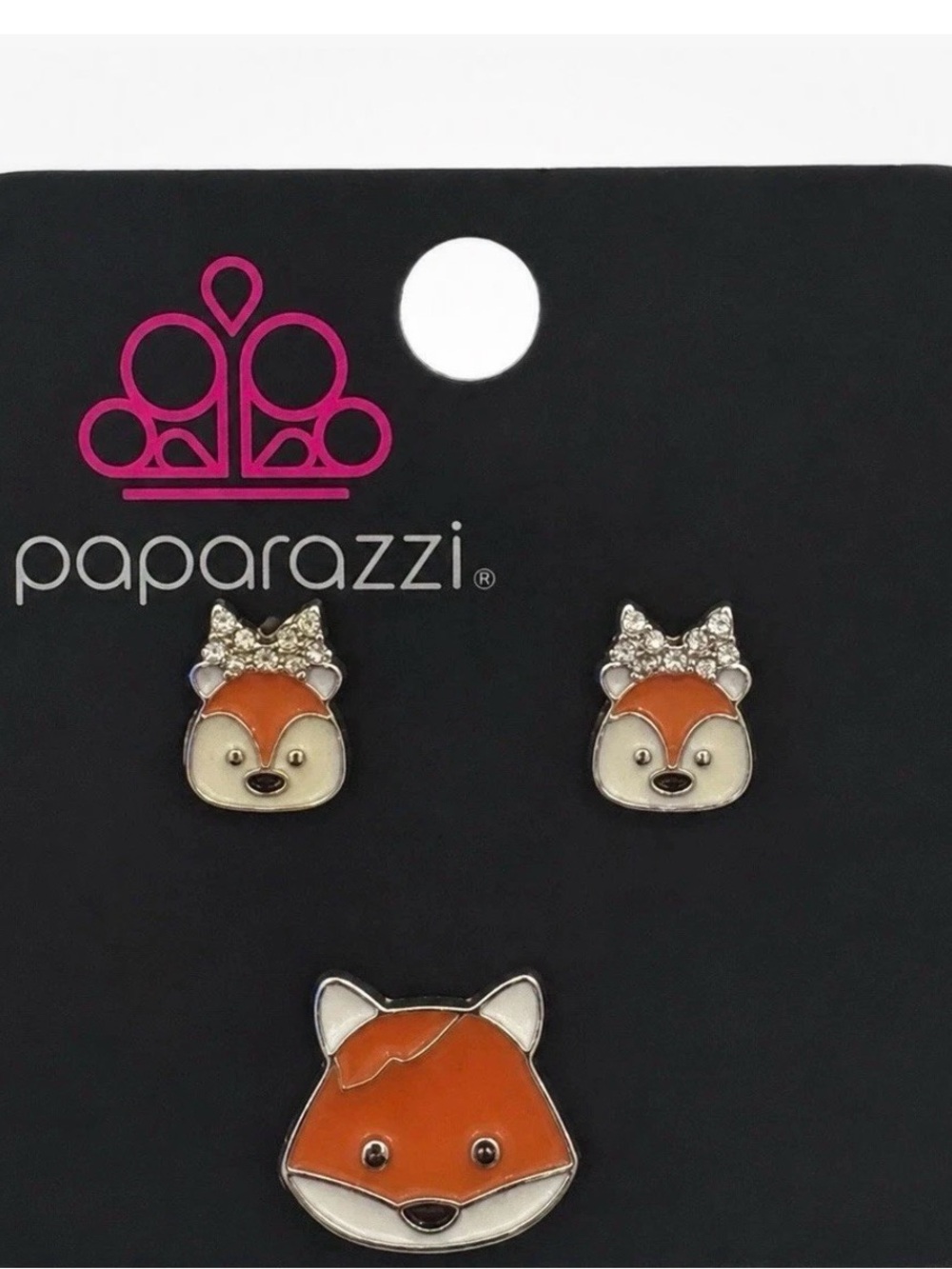 paparazzi Orange Fox Stud Earrings and Pin Set with Sparkle Bows